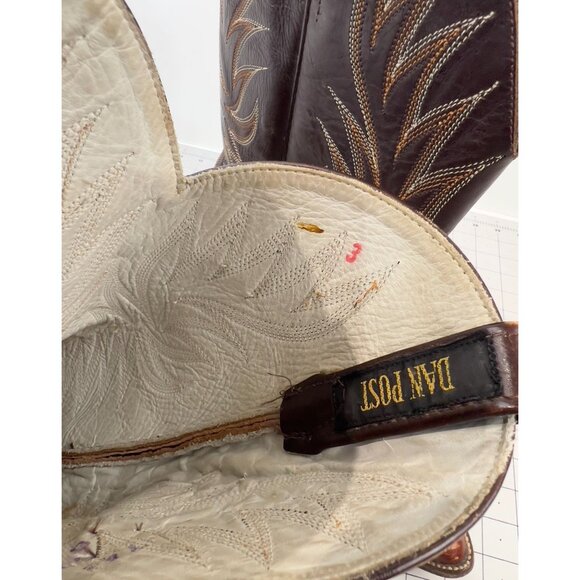 Vintage Dan Post Western Cowboy Boots Leather Sole Men's Size 8 Brown & Tan - Picture 5 of 14